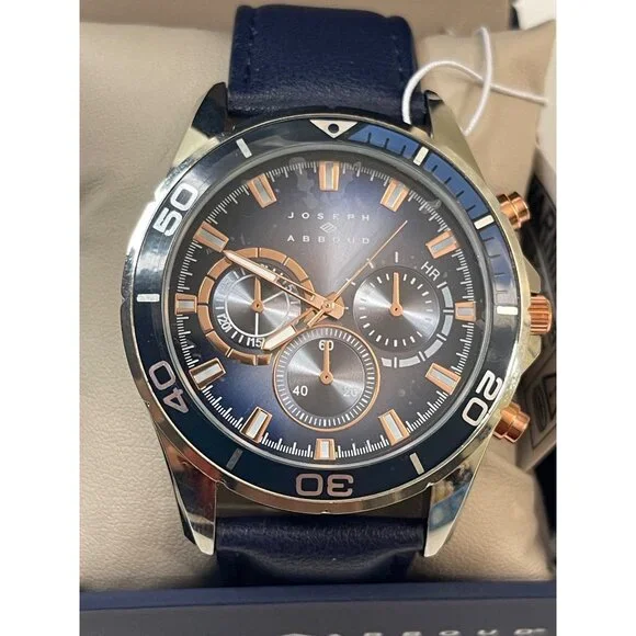 Joseph Abboud Silver-Tone, Blue Strap, Blue Dial, Mens Watch In Original Box - Picture 5 of 13